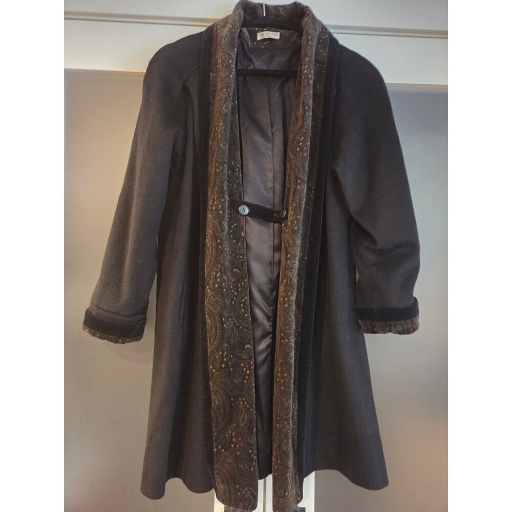Vintage Braefair Wool Open Front Swing Coat Paisley Trim Made USA XL Swing Coat